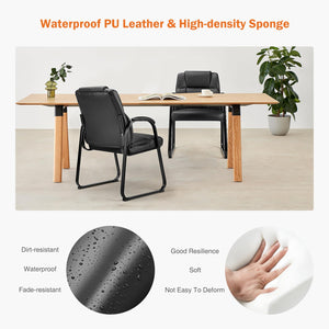 Waiting Room Guest Chair, Stationary Office Reception Chairs No Wheel, Comfy Padded Arms and Seld Base, for Conference Room Lobby Home Computer Desk Bedroom Elderly, Deep Black