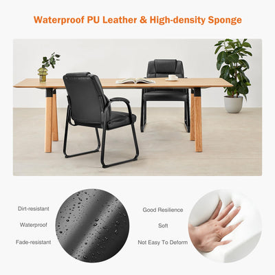 Waiting Room Guest Chair Set of 2, Stationary Office Reception Chairs No Wheel, Comfy Padded Arms and Seld Base, for Conference Room Lobby Home Computer Desk Bedroom Elderly, Deep Black