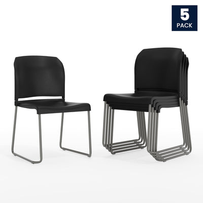 Set of 5, Black, Hercules Series Contoured Stacking Chairs for Waiting Rooms and Offices, Ergonomic Lobby Chairs with Curved Back