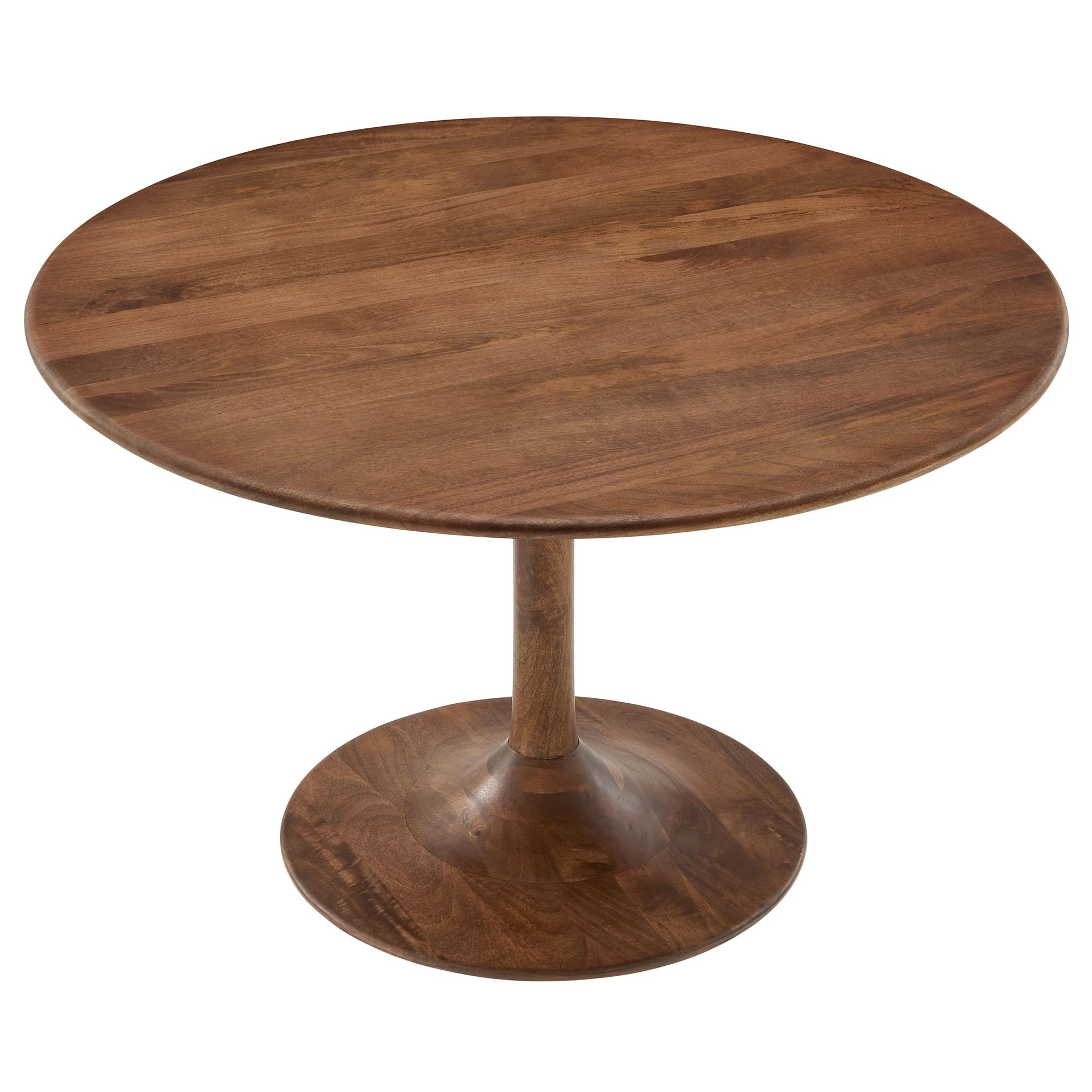 48 Inch Round Wood Dining Table in Walnut – Solid Mango Wood Tabletop with Pedestal Base - Mid Century Modern Dining Room Furniture - Kitchen Table for 4-6 Person