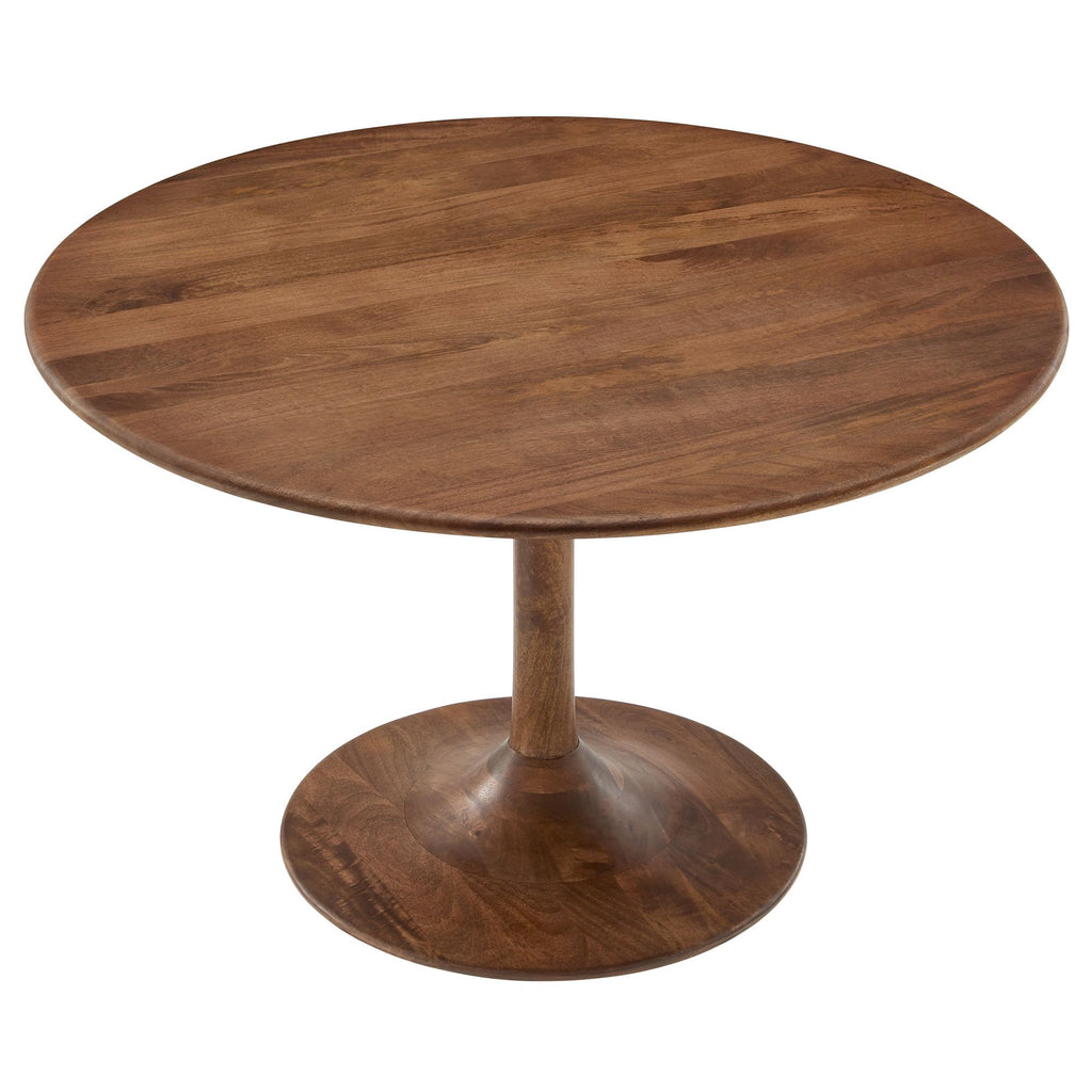 48 Inch Round Wood Dining Table in Walnut – Solid Mango Wood Tabletop with Pedestal Base - Mid Century Modern Dining Room Furniture - Kitchen Table for 4-6 Person