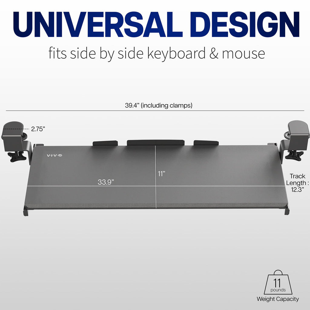 Extra Long Clamp-on Computer Keyboard and Mouse Under Desk Slider Tray, 34 x 11 inch Pull Out Platform Drawer, Rustic Vintage Brown, MOUNT-KB15EN
