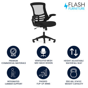 Mid-Back Swivel Office Chair with Adjustable Seat Height, Ergonomic Mesh Desk Chair with Flip-Up Armrests, Black