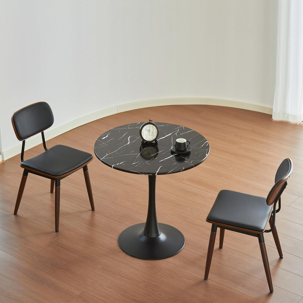 Round Dining Table, 24" Circle Tulip Table with Thickened Tabletop & Metal Pedestal, Mid Century Modern Bistro Table for Kitchen, Small Places, Living Room, Cafe (Marble Pattern Black)