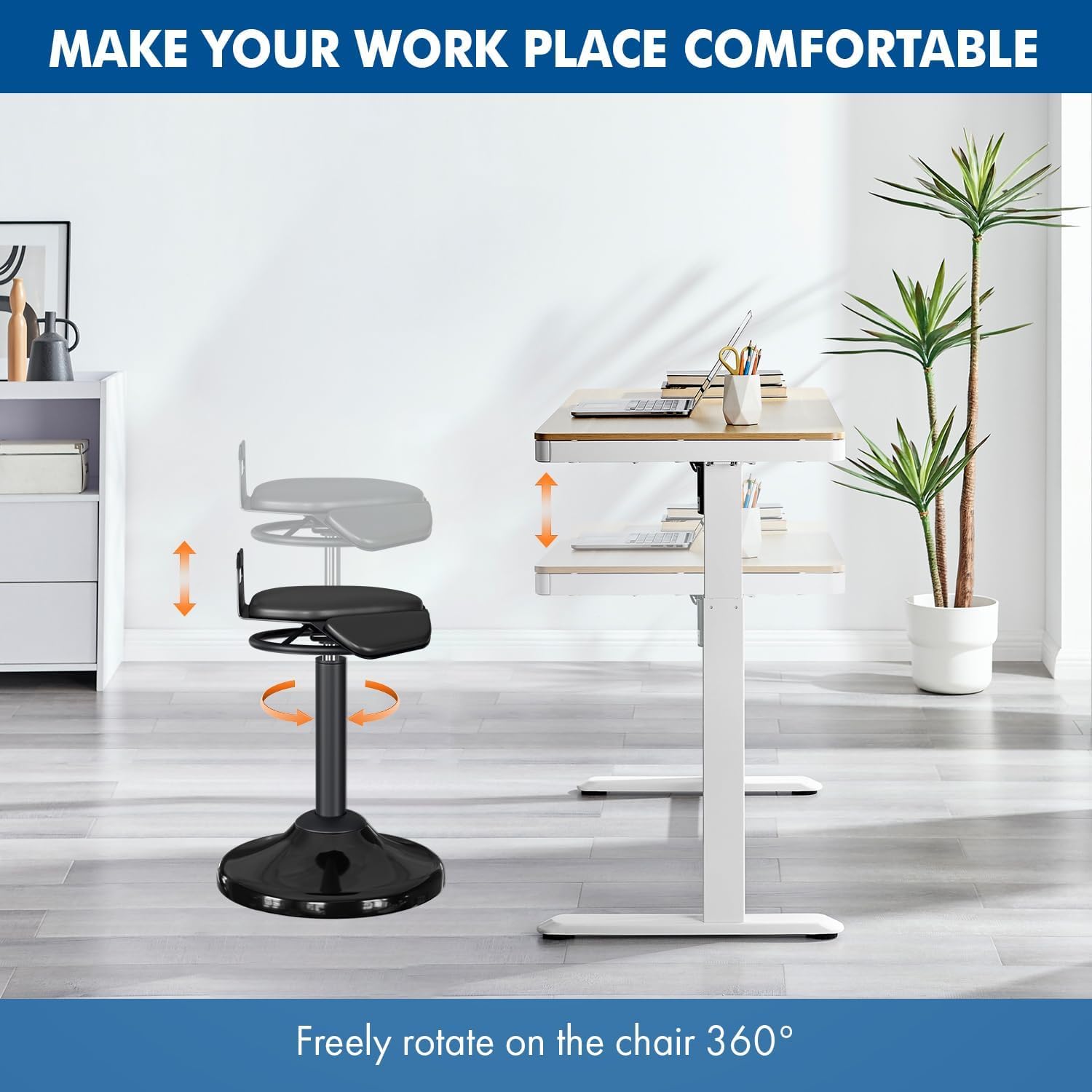 Standing Desk Stool – Ergonomic 360° Swivel Chair with Adjustable Height (19.6–29.8 in) for Comfortable Sitting or Leaning