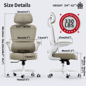 Office Chair Ergonomic Desk Chair, 330 LBS Home Mesh Office Desk Chairs with Wheels, Comfortable Gaming Chairs (Khaki)