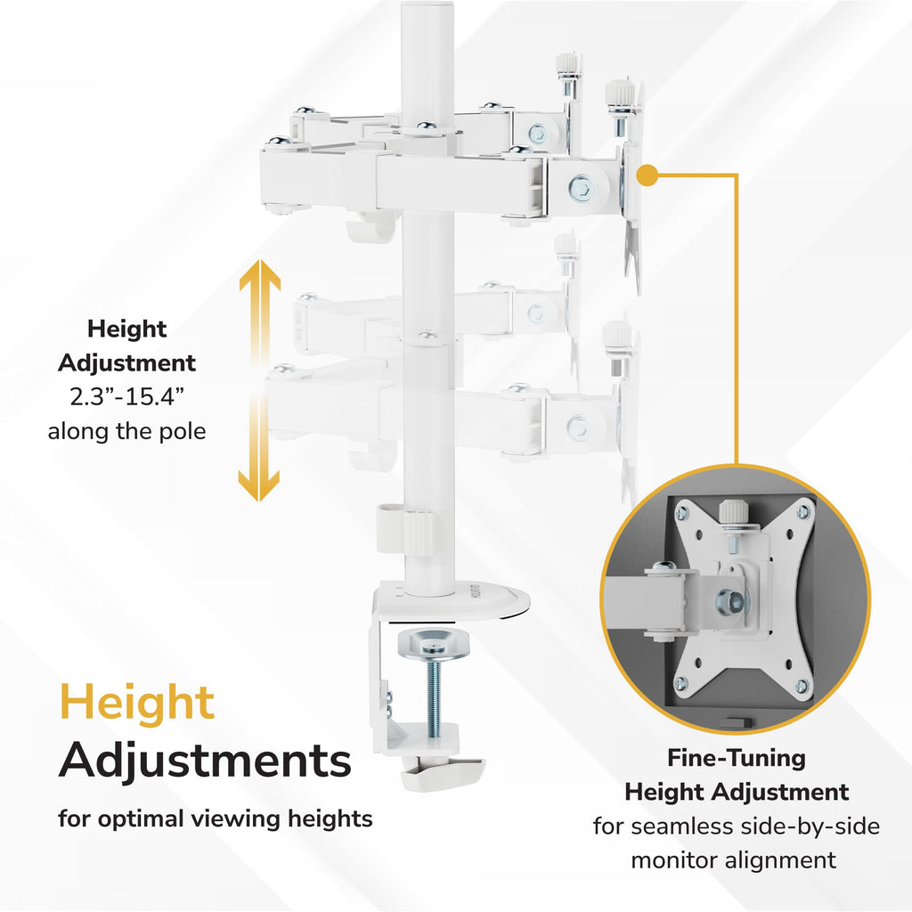 Dual Monitor Mount for Desk, Adjustable Tilt Swivel on Double Monitor Mounts for Screens up to 32”, Dual Monitor Arms for 2 Monitors, VESA 75x75 and 100x100 C-clamp & Grommet in White