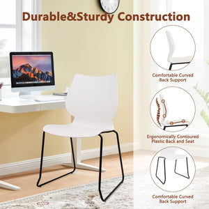 Set of 4, White, Stackable Waiting Room Chair, Stacking Office Chair with Ergonomic Lumbar Support and Metal Legs, Plastic Desk Chairs for Conference School Church Guest Reception