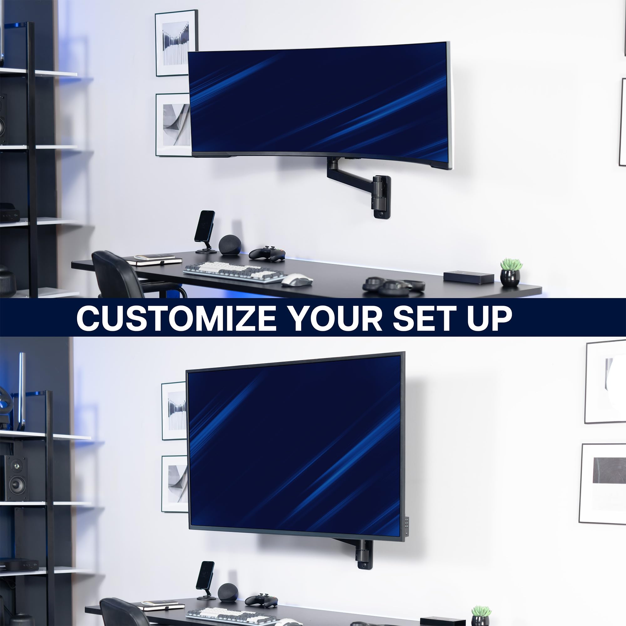 VIVO Ultrawide Monitor Wall Mount for up to 57 inch Screens, Holds 59.4 lbs, TV and Monitor Arm Designed for Samsung Odyssey Ark, Neo G9, ViewFinity S9, and More, Black, MOUNT-G57
