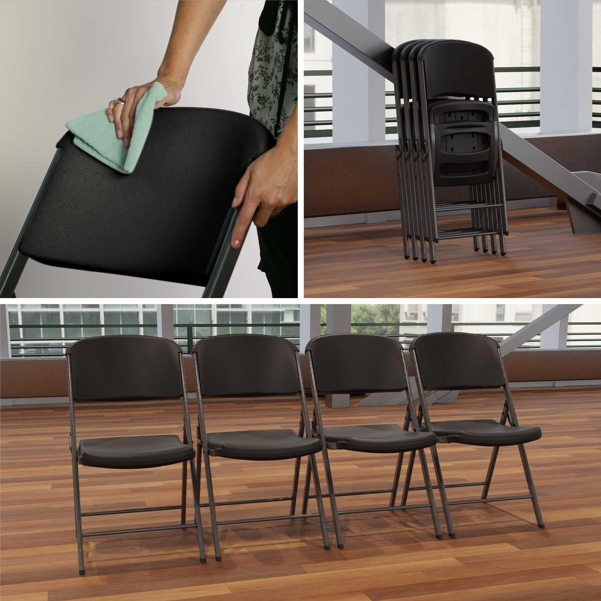 80187 Commercial Grade Folding Chair,  4 Pack, Black