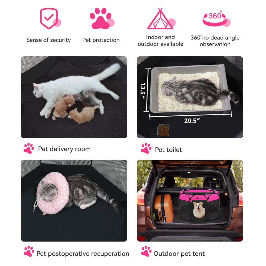 Dog Playpen, Medium Puppy Pet Playpen, Dog Crate Tent Cage Indoor/Outdoor, Portable Pop Up Dogs Kennel Playpen with Carrying Case for Dogs/Cats/Rabbits, Hot Pink