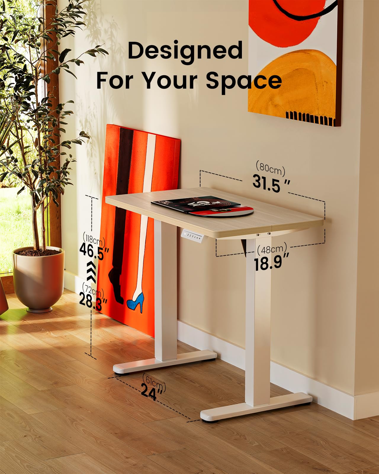 Height Adjustable Electric Standing Desk, 32 x 19 Inches Sit Stand up Desk, Memory Computer Home Office Desk, Natural