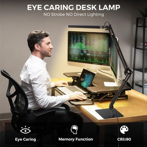 LED Desk Lamp with Slim Base - Adjustable Swing Arm Desk Light, Dimmable, Timer, Eye Protection, Memory Function, 1300LM, 12W, Black