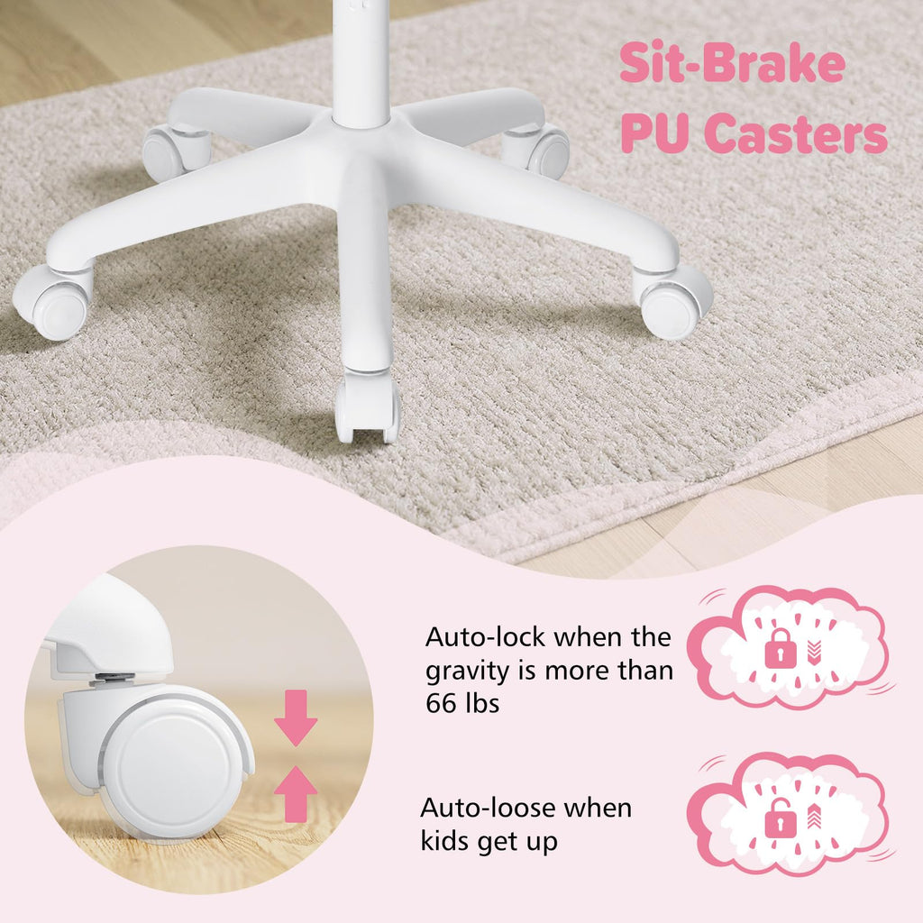 Kids Desk Chair Ergonomic Study Chair with Flipped Armrest and Footrest Adjustable Height Swivel Kids Computer Chair Mesh Desk Chair for Boys Girls Children at Home Bedroom Study Room Pink
