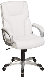 Executive High Back Office Desk Chair, Adjustable Height, Tilt, Swivel, 275lb Capacity, Bonded Leather, White/Pewter