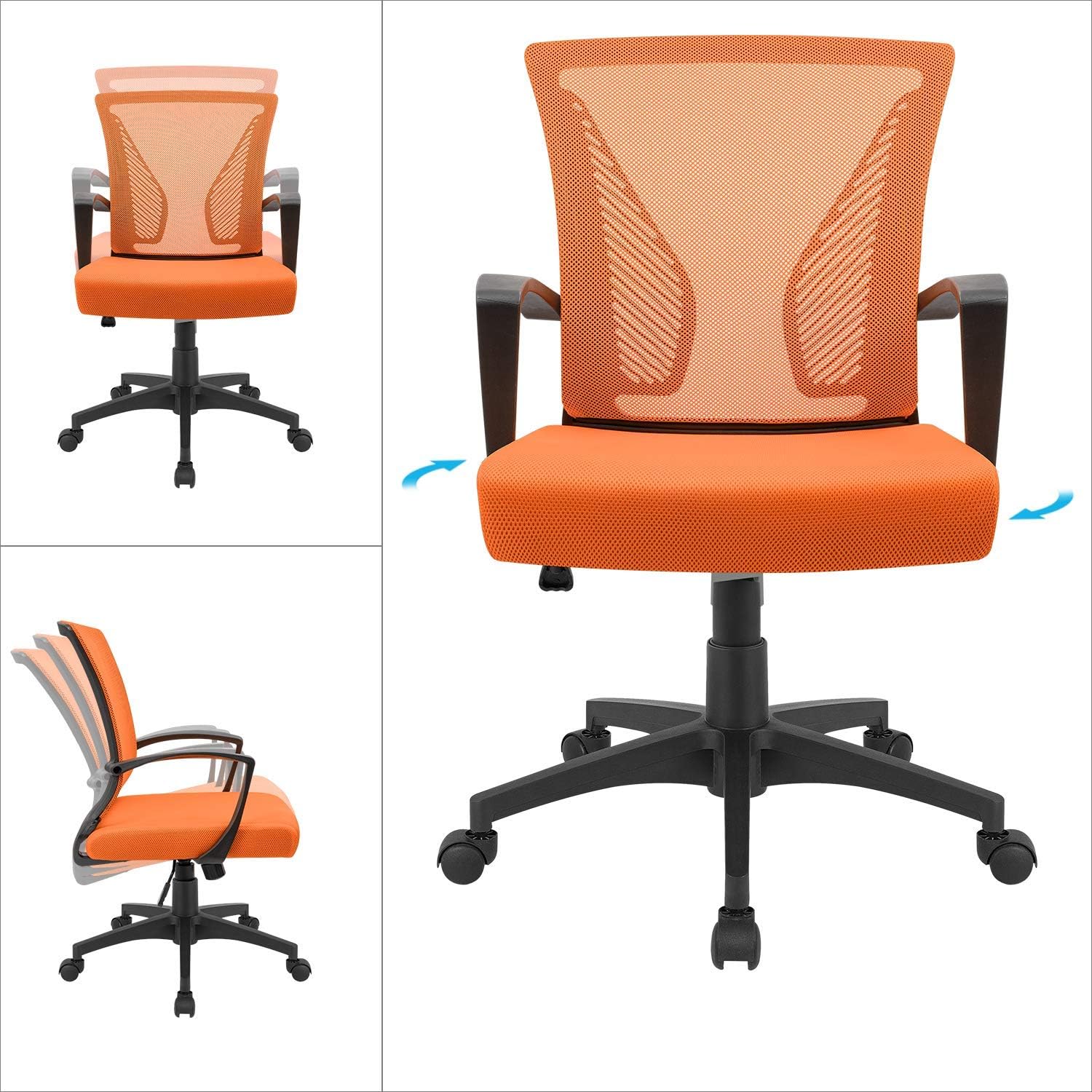 Office Chair Ergonomic Computer Desk Mesh Chair Mid Back Swivel Lumbar Support with Armrest (2, Orange)