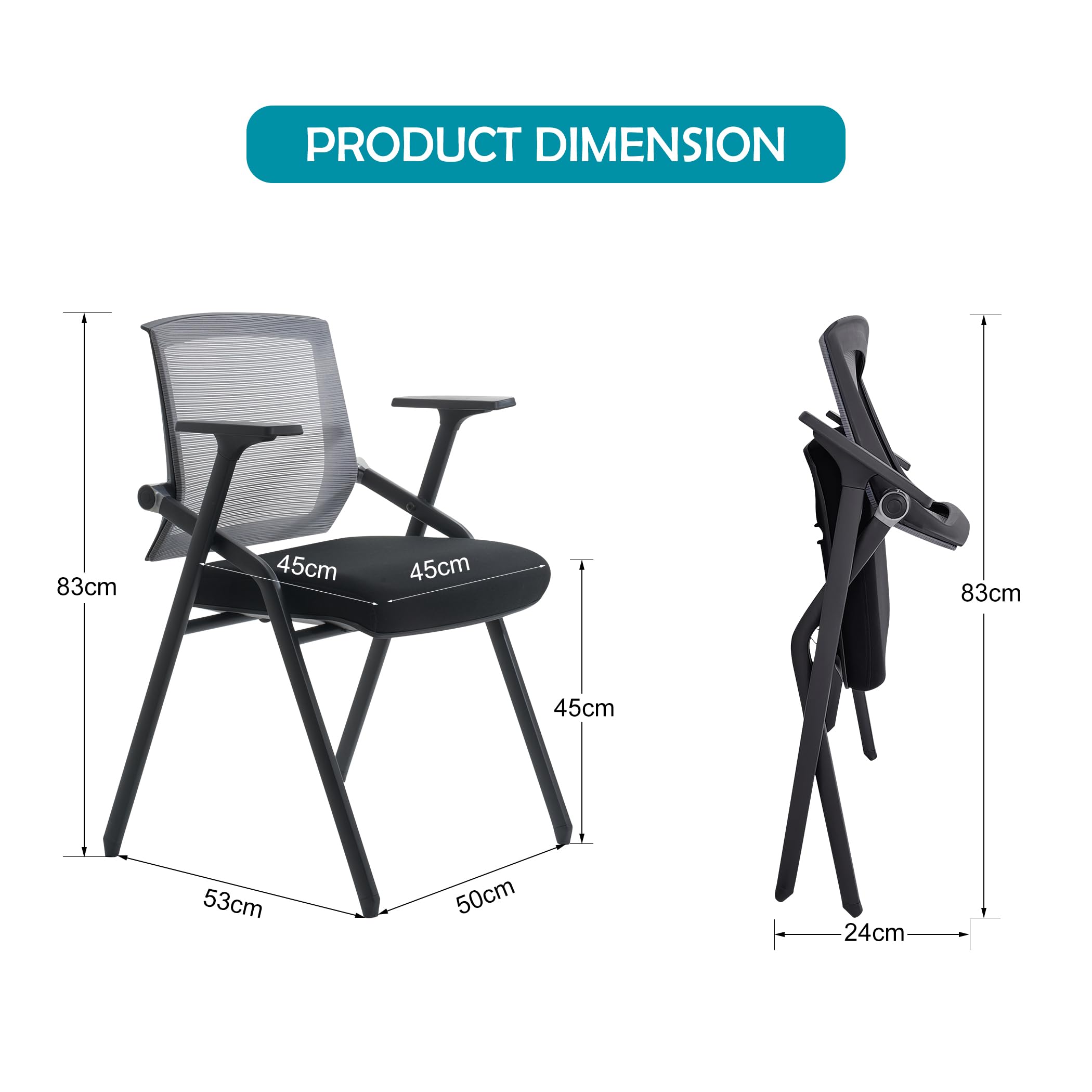 Conference Room Chairs, Folding Office Desk Chair with Lumbar Support and Sliding Armrest, Stackable Office Guest Chairs & Reception Chairs(12 Pack)