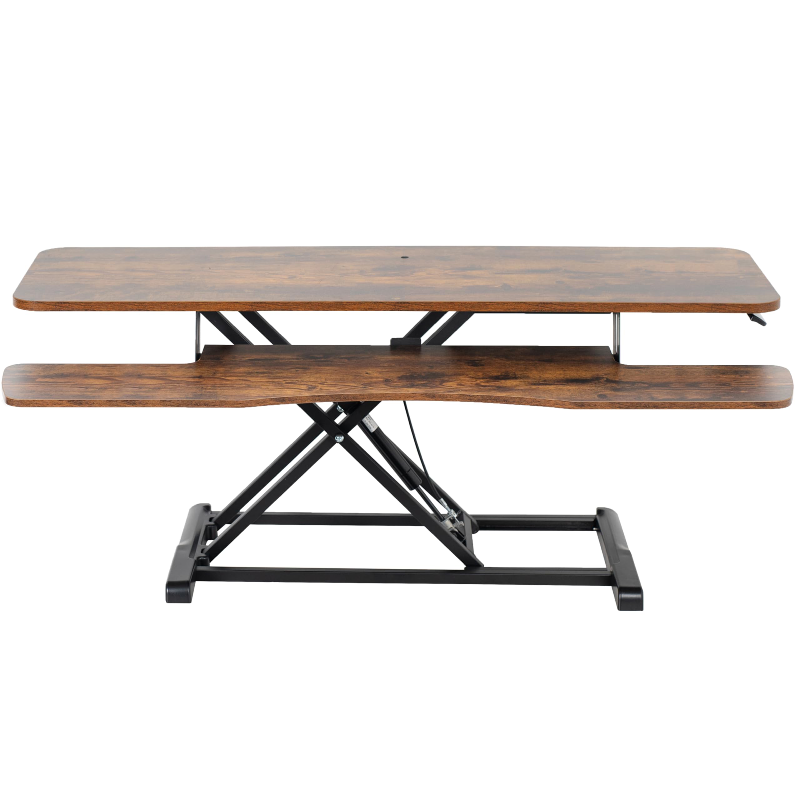 48 inch Desk Converter, K Series, Height Adjustable Sit to Stand Riser, Dual Monitor and Laptop Workstation with Wide Keyboard Tray, Rustic Vintage Brown Top, Black Frame, DESK-V048KN