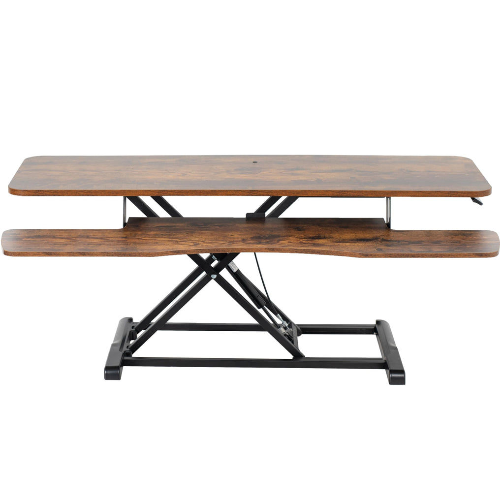 48 inch Desk Converter, K Series, Height Adjustable Sit to Stand Riser, Dual Monitor and Laptop Workstation with Wide Keyboard Tray, Rustic Vintage Brown Top, Black Frame, DESK-V048KN