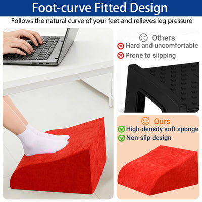 Foot Rest for Under Desk at Work, Ergonomic Under Desk Footrest with Washable Cover for Office, Home & Gaming Leg Elevation Pillow Red
