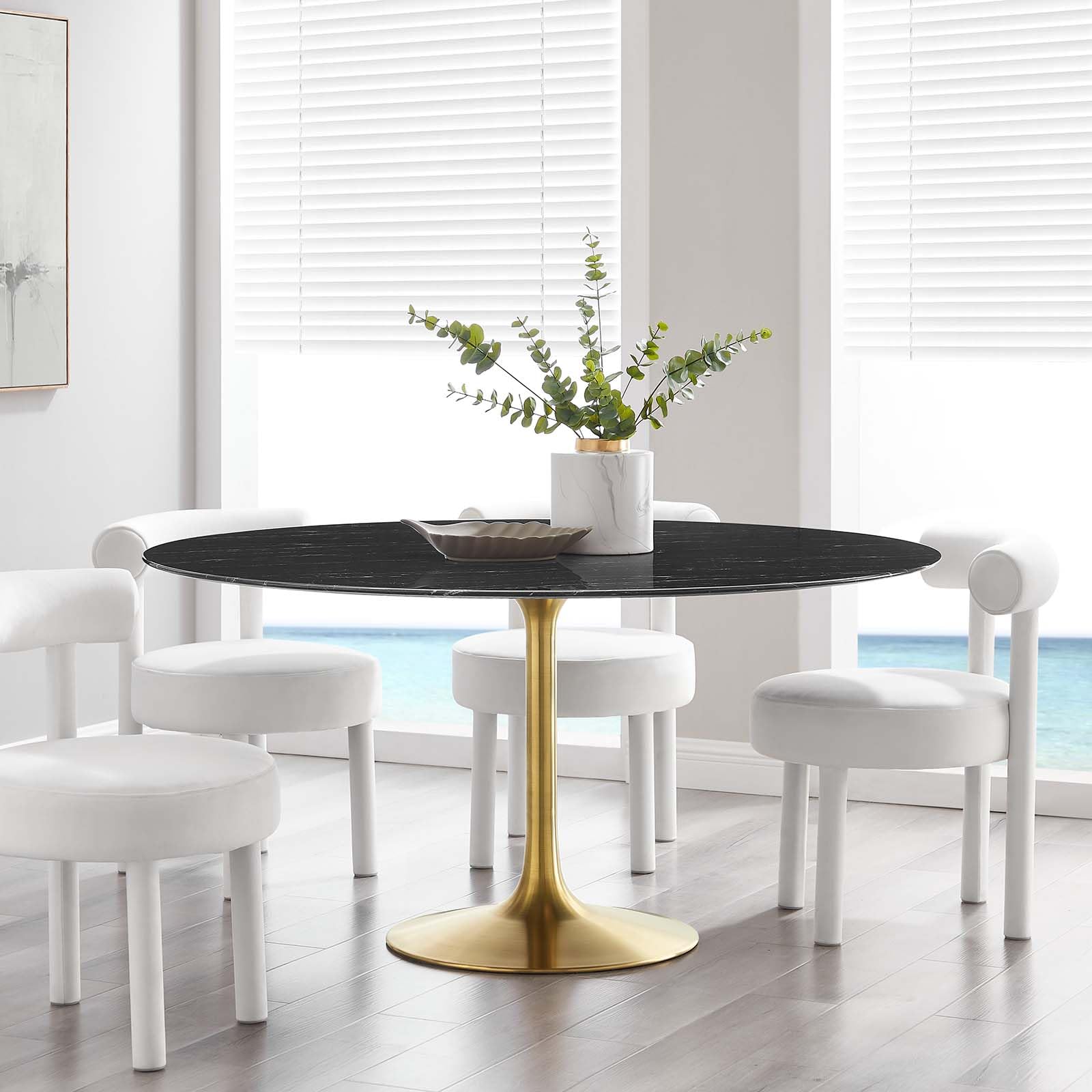 Dining Table, 60", Gold Black