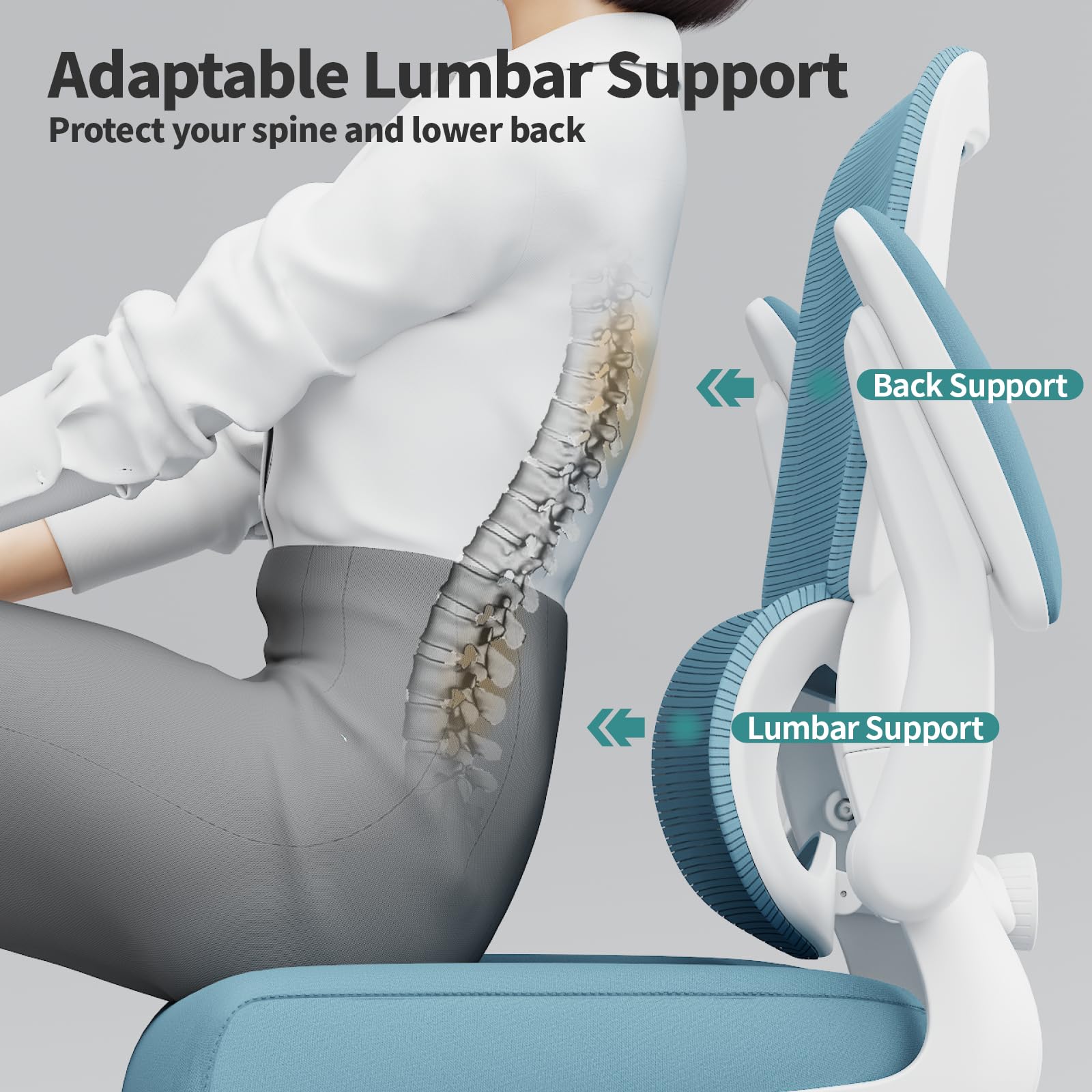 Office Chair - Ergonomic Desk Chair with Adjustable Lumbar Support, Mesh Computer Chair, Executive Chairs for Home Office Comfortable Lumbar Support,Sky Blue