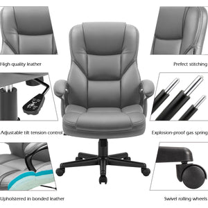 Office Executive Chair High Back Adjustable Managerial Home Desk Chair, Swivel Computer PU Leather Chair with Lumbar Support (1, Gray)