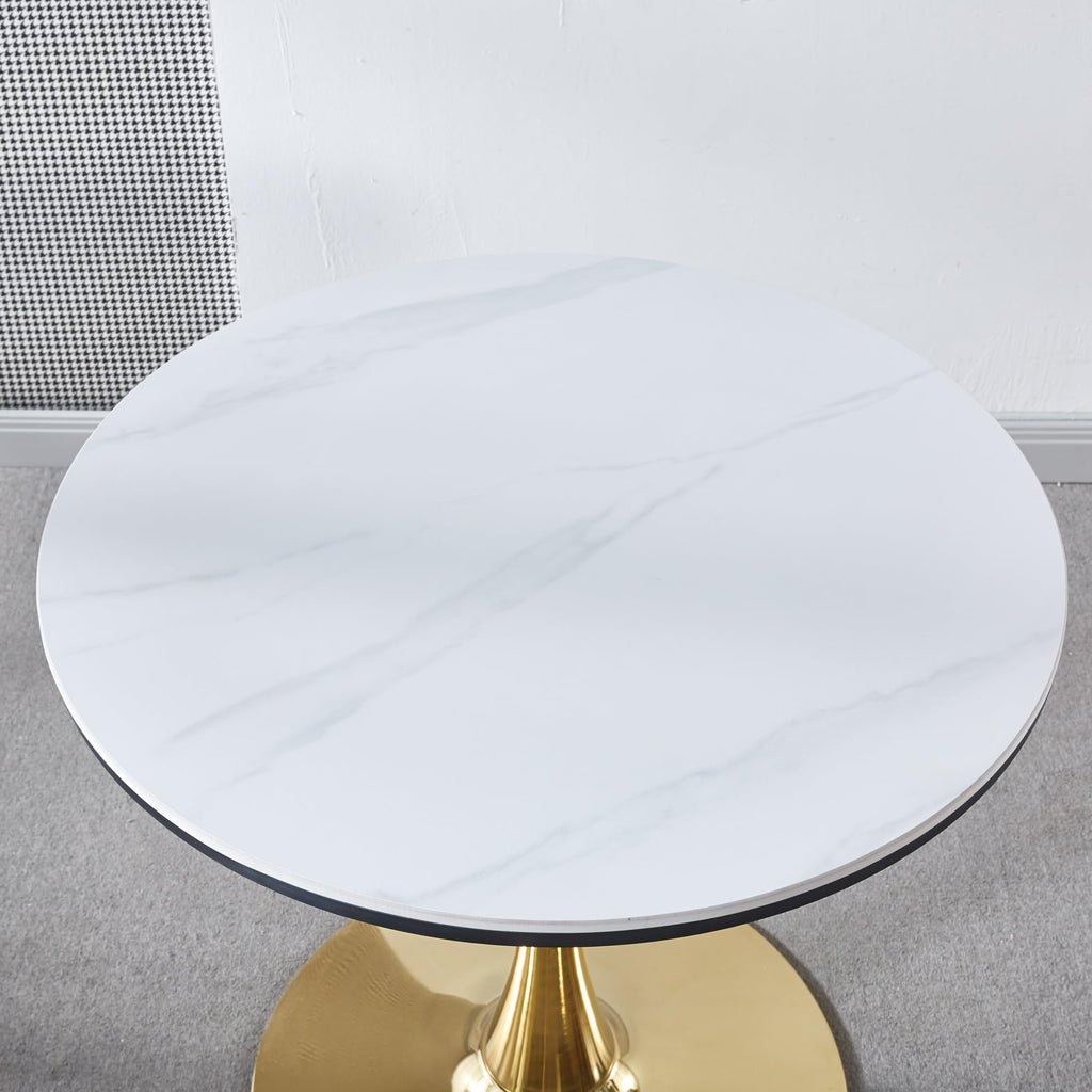 31.5" Round Tulip Dining Table, Mid-Century Tulip Table Kitchen Tulip Dining Table 2 People with Faux Marble Table Top & Metal Base for Office Living Room
