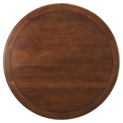 60 Inch Round Wood Dining Table with Metal Pedestal in Brass Walnut - Modern Industrial Dining Table for 6 People - Solid Wood Tulip Kitchen Table