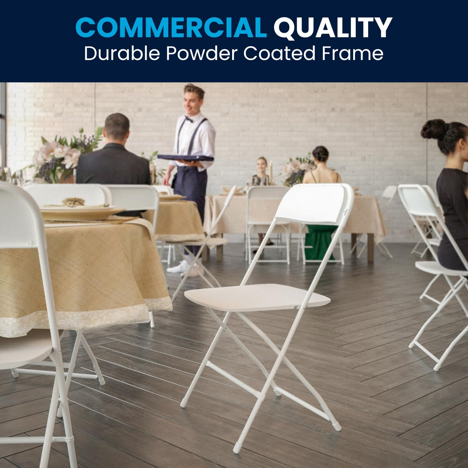 Hercules Series Plastic Folding Chair - White - 650LB Weight Capacity Comfortable Event Chair - Lightweight Folding Chair