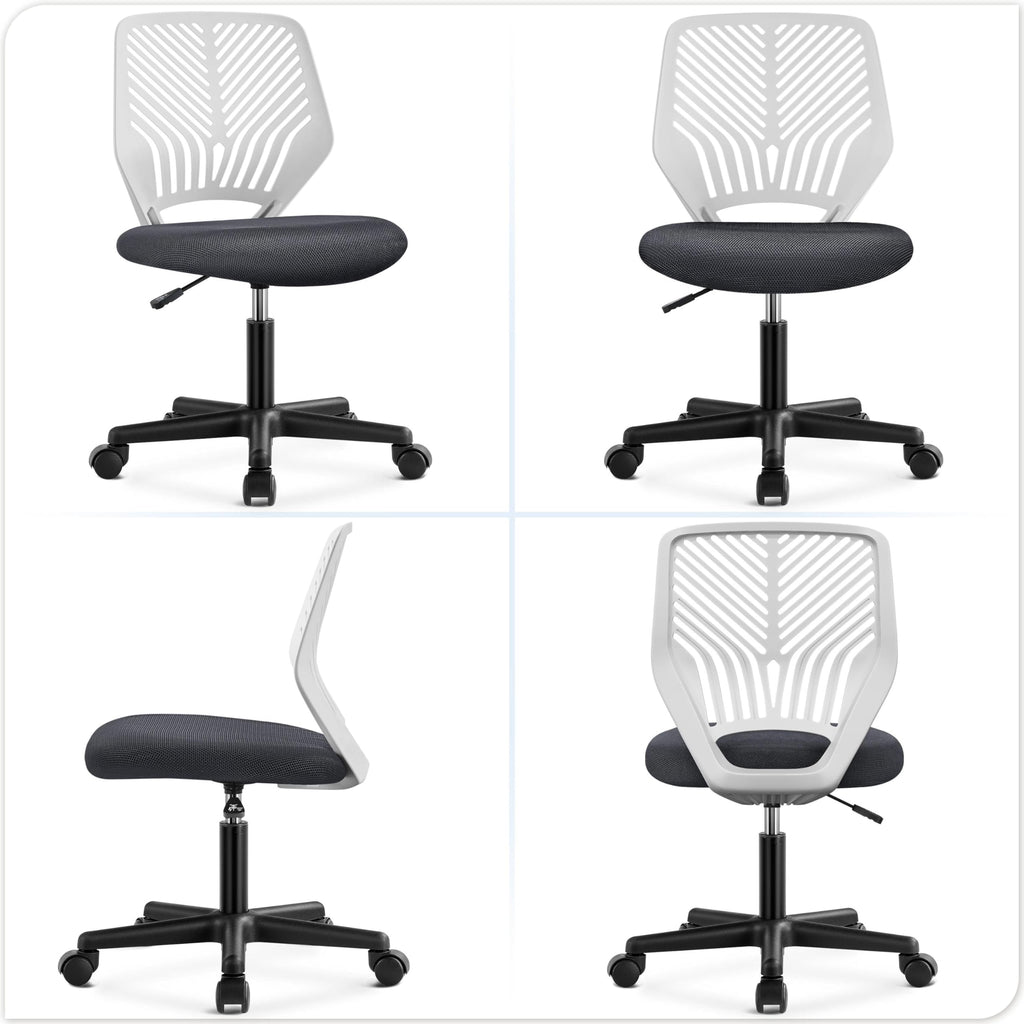 Students Cute Desk Chair Low-Back Armless Study Chair w/Lumbar Support Adjustable Swivel Chair in Home Bedroom School, Dark Gray