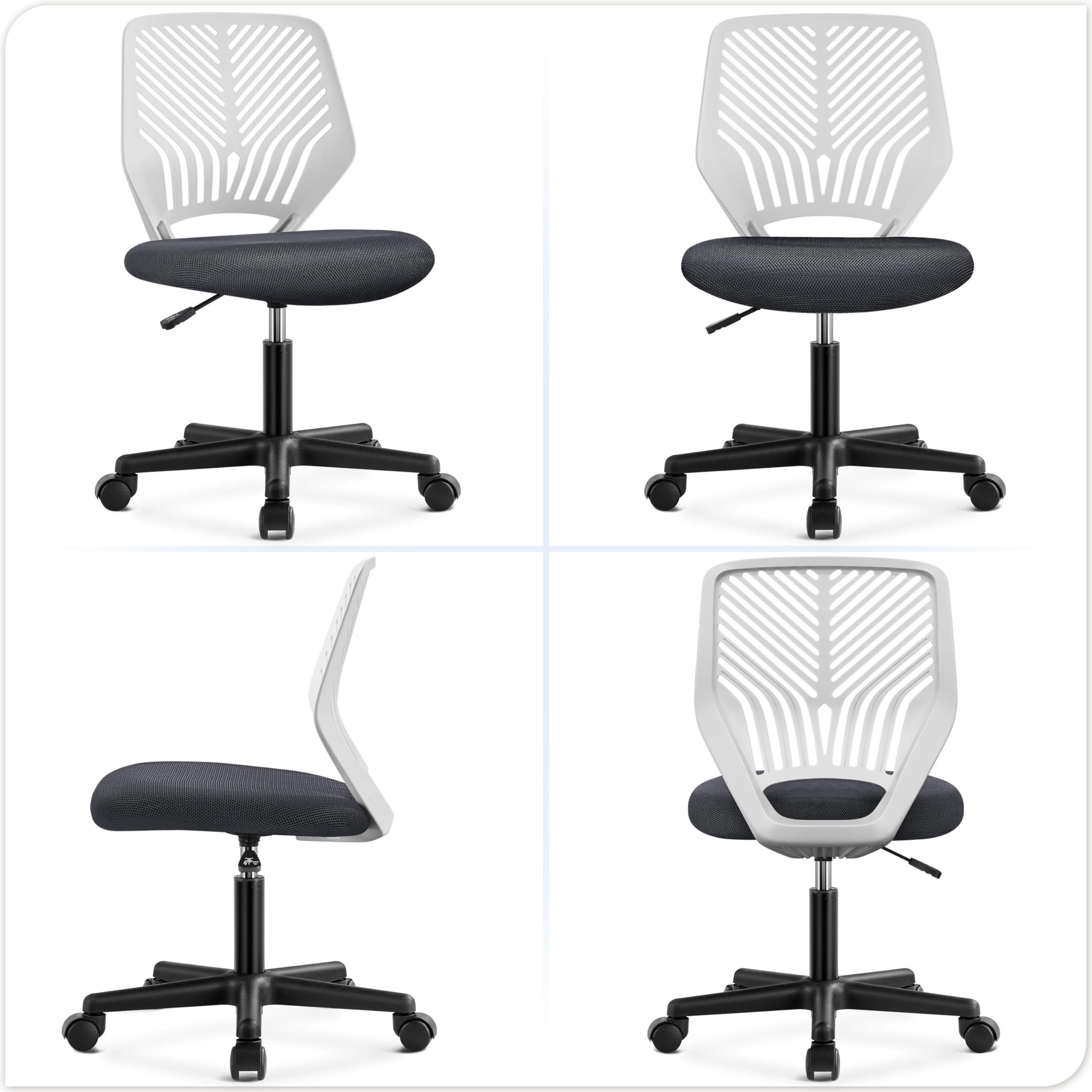 Students Cute Desk Chair Low-Back Armless Study Chair w/Lumbar Support Adjustable Swivel Chair in Home Bedroom School, Dark Gray