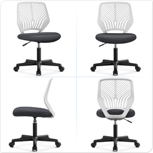 Students Cute Desk Chair Low-Back Armless Study Chair w/Lumbar Support Adjustable Swivel Chair in Home Bedroom School, Dark Gray