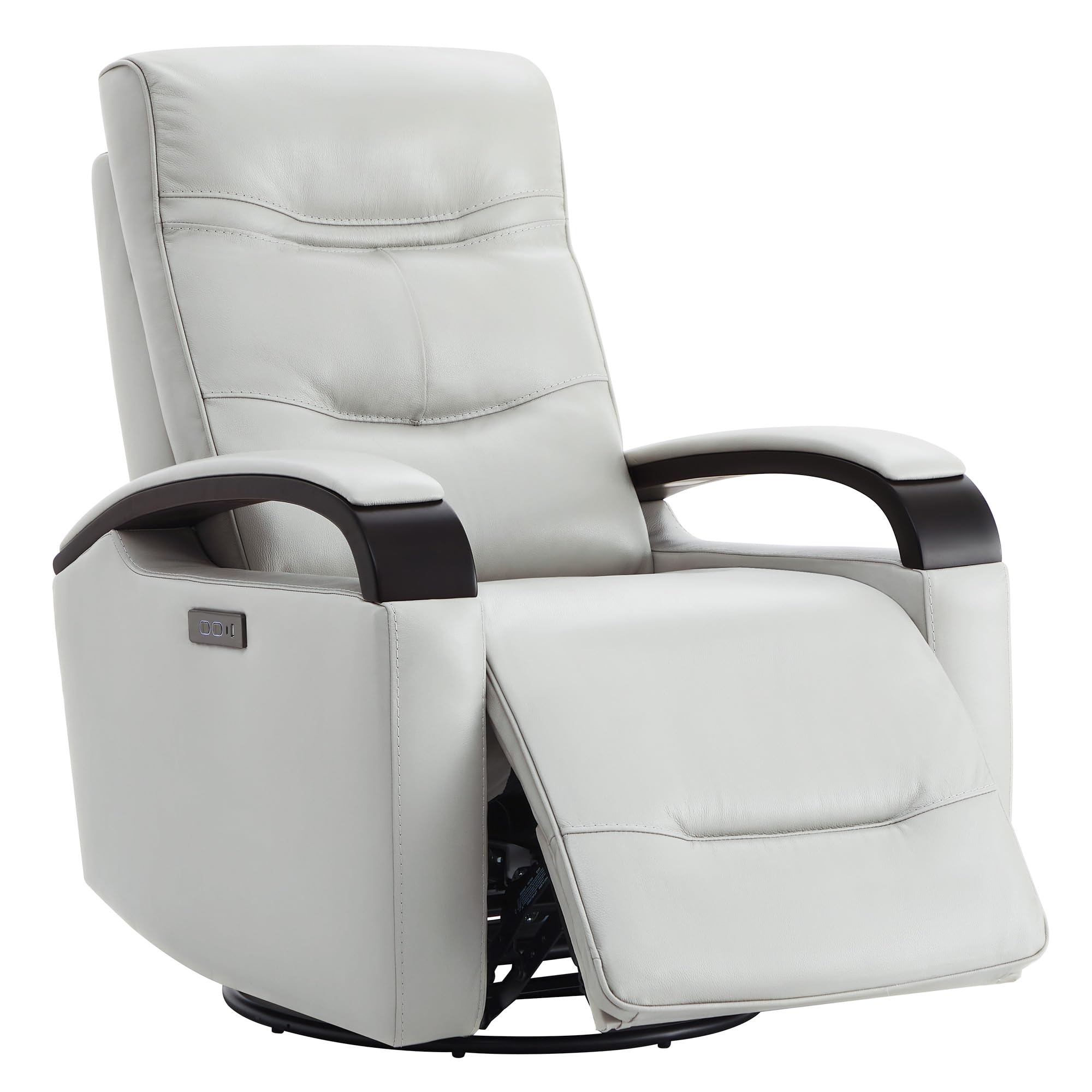 Genuine Leather Power Swivel Glider Rocker Recliner, FSC Certified Mid Century Modern Recliner Chair for Adults, Adjustable Power Headrest, for Nursery and Living Room, Creamy Grey