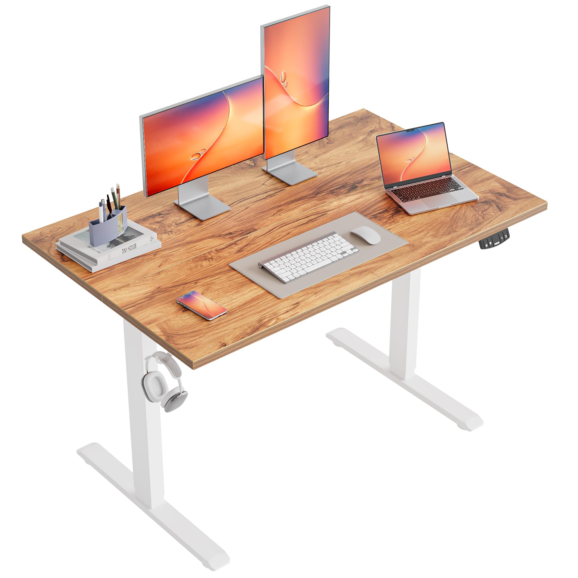 Electric Standing Desk, 48 x 24 Inches, Light Rustic Brown