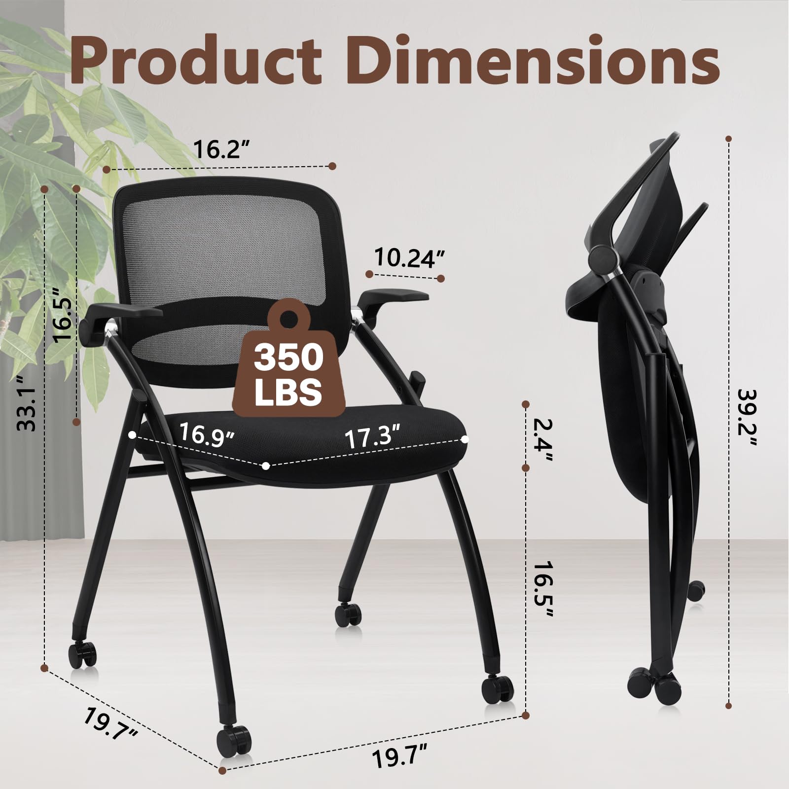 20PACK, Stackable & Foldable Chairs with Flip Up Armrests, Reception Guest Chairs with Wheels, Ergonomic Curved Mesh Back Folding Chair for Office Meeting Schools Conference Waiting Room
