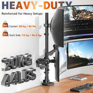 Triple Monitor Mount up to 49 inches, Fully Adjustable Heavy Duty 3 Monitor Arm with Gas Spring, Desk Mount for 3 Screens, C-Clamp & Grommet Base, Holds 44 lbs, Black