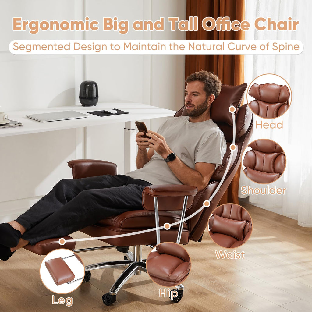 Executive Home Office Chair | Ergonomic Big & Tall High Back with Footrest, Lumbar Support & 360° Swivel