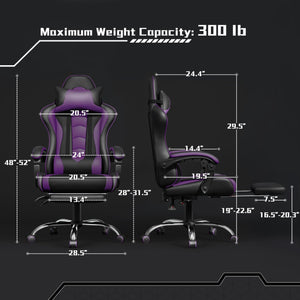 Gaming Chair, Video Game Chair with Massage Lumbar Support and Footrest Height Adjustable Ergonomic Computer Chair with Swivel Seat and Headrest Black/Purple