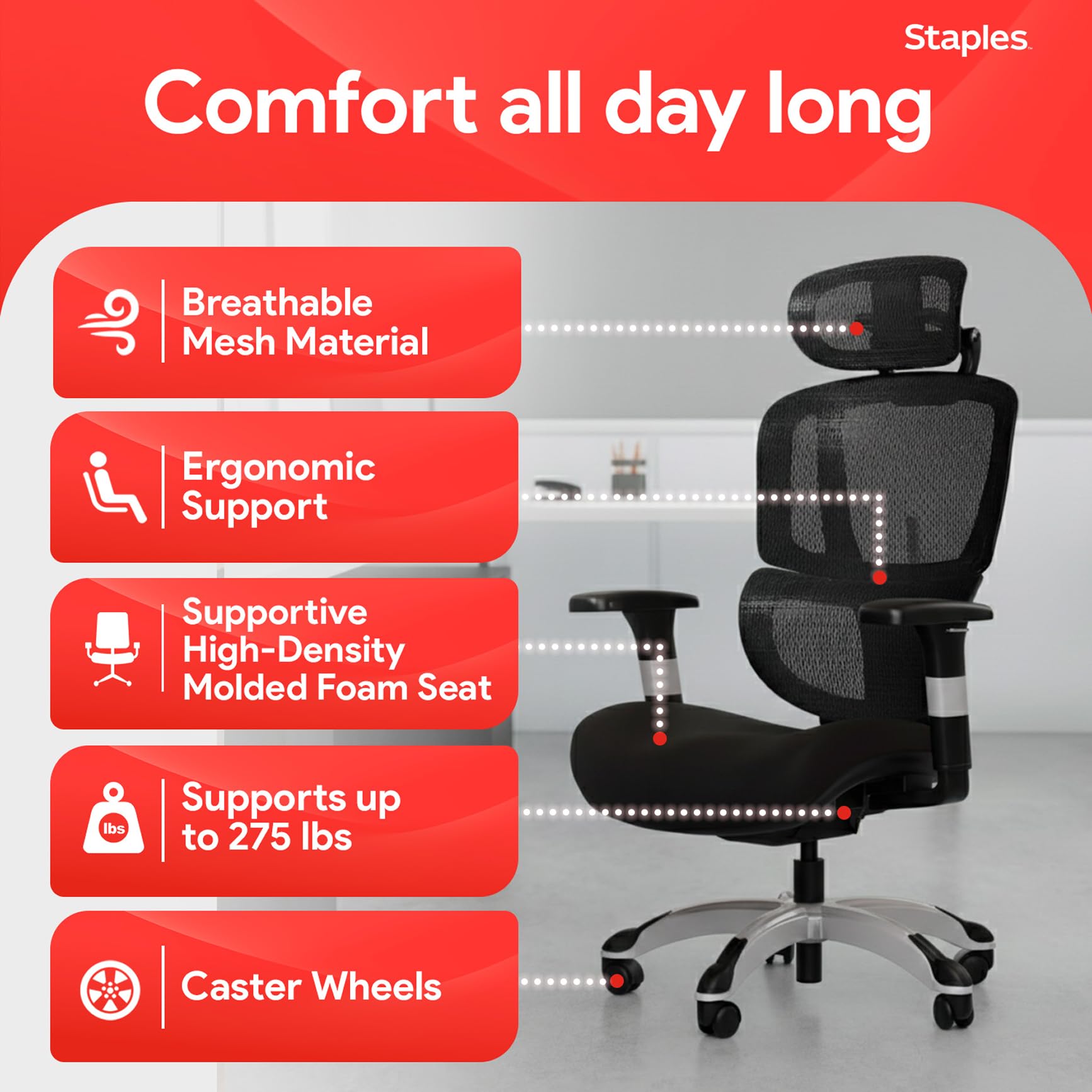Ergonomic Task Chair, Mesh, Ergonomic, Lumbar Support, Swivel, Black