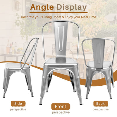 Metal Dining Chair Indoor Outdoor Use Stackable Classic Trattoria Chair Chic Dining Bistro Cafe Side Metal Chairs Set of 4 (Sliver)