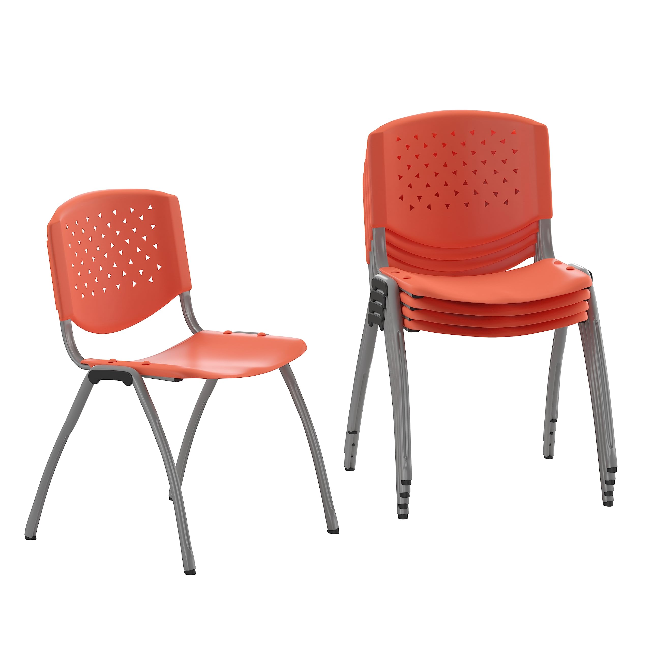 HERCULES -5 Pack 880 lb. Capacity Orange Plastic Stack Chair | Comfortable Seating with Durable Design