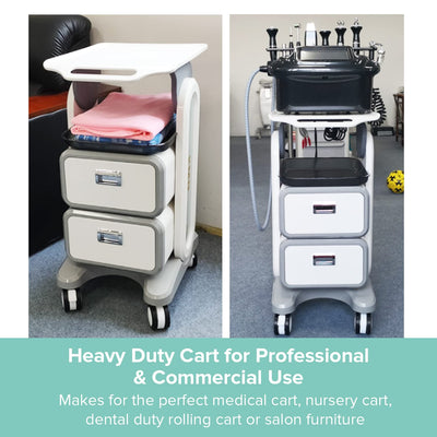 Professional Utility Cart with Wheels - Rolling Dental Office Cart with Drawers - Medical Trolley for Cavitation Machine, Esthetician Supplies, Lab Tools - Salon Trolley