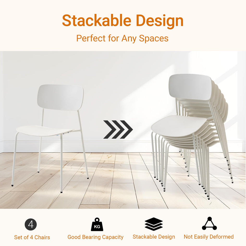 Conference Room Chairs Stackable Set of 4, Reception Chairs with Plastic Seat, Stacking Chairs for Waiting Break Room Classroom Clearance, White