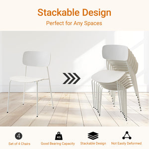Conference Room Chairs Stackable Set of 4, Reception Chairs with Plastic Seat, Stacking Chairs for Waiting Break Room Classroom Clearance, White