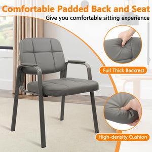 2 Pack, Waiting Room Guest Chair with Bonded Leather Padded Arm Rest for Office Reception and Conference Desk(Grey)