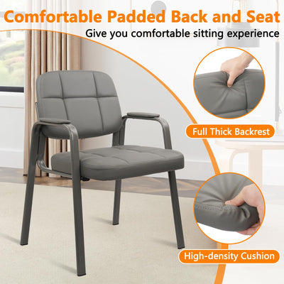 2 Pack, Waiting Room Guest Chair with Bonded Leather Padded Arm Rest for Office Reception and Conference Desk(Grey)