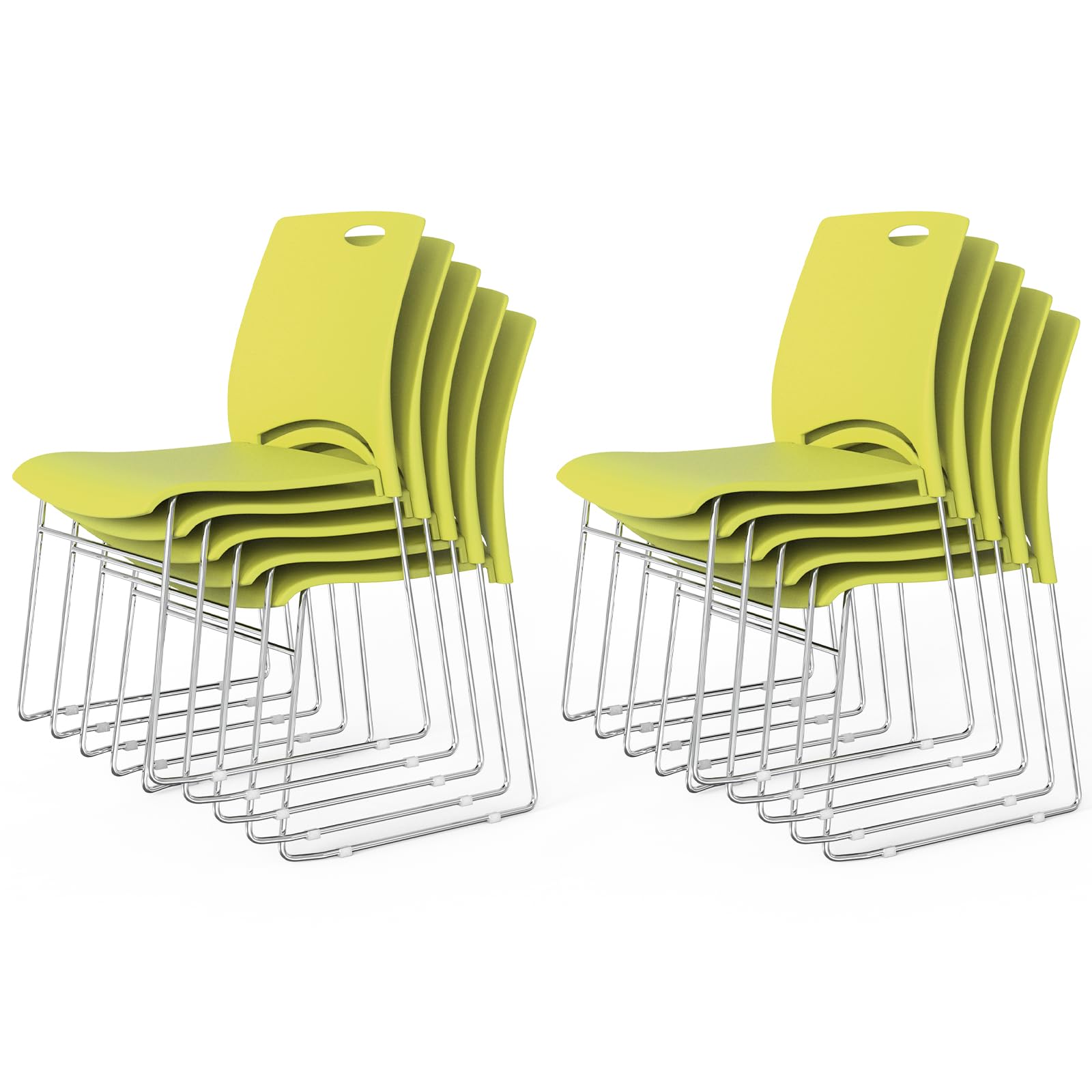 Stacking Chairs Set of 10 Stackable Office Chairs with Metal Sled Base, Ergonomic Plastic Seat, Stacking Chairs for Waiting Room Break Room Banquet Guest, Green