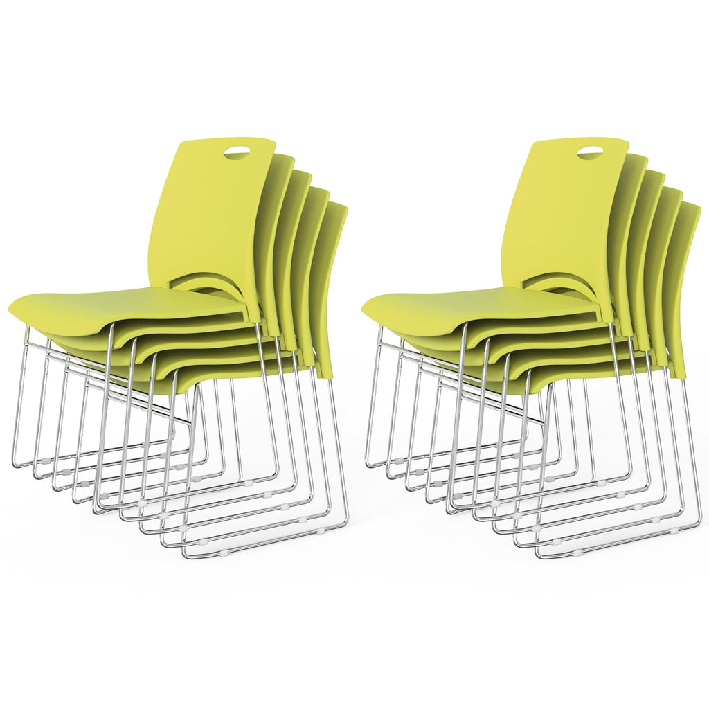 Stacking Chairs Set of 10 Stackable Office Chairs with Metal Sled Base, Ergonomic Plastic Seat, Stacking Chairs for Waiting Room Break Room Banquet Guest, Green
