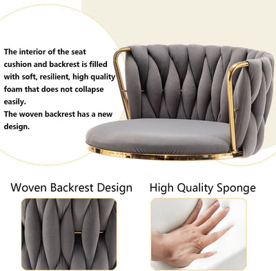 Gold Velvet Bar Stools Set of 3, Swivel Counter Height Bar Stools with Back, Adjustable Woven Barstools for Kitchen Island, Pub, Club (Grey)